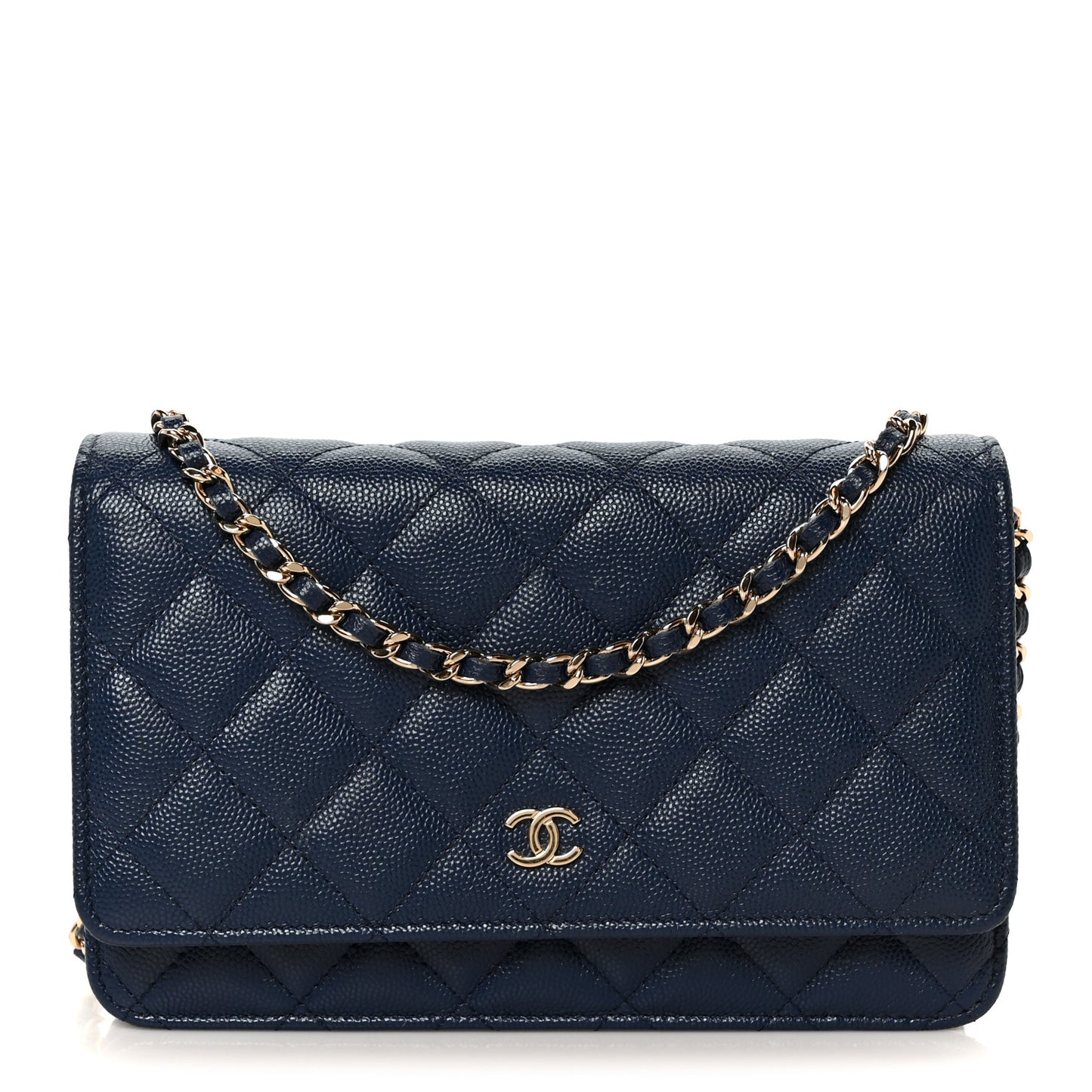 Caviar Quilted Wallet on Chain WOC Navy Blue
