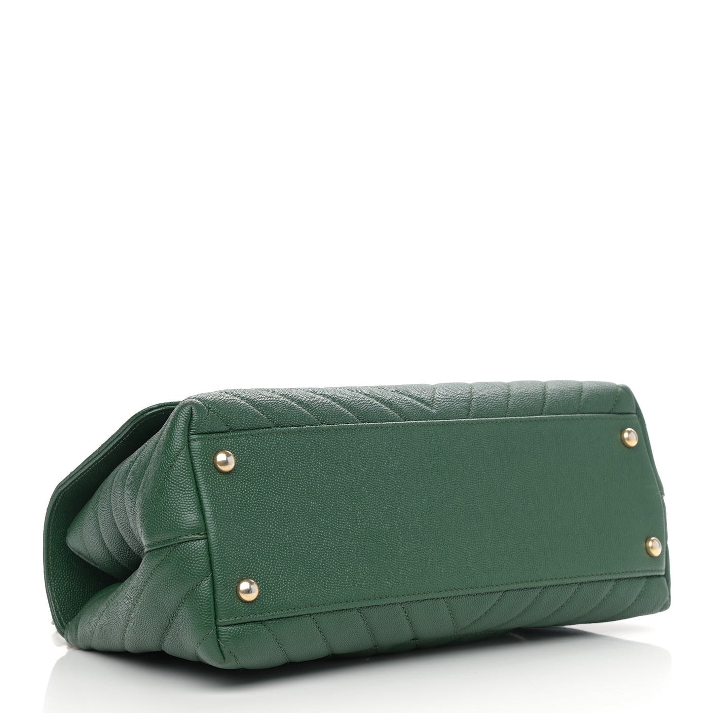 Caviar Chevron Quilted Small Coco Handle Flap Green
