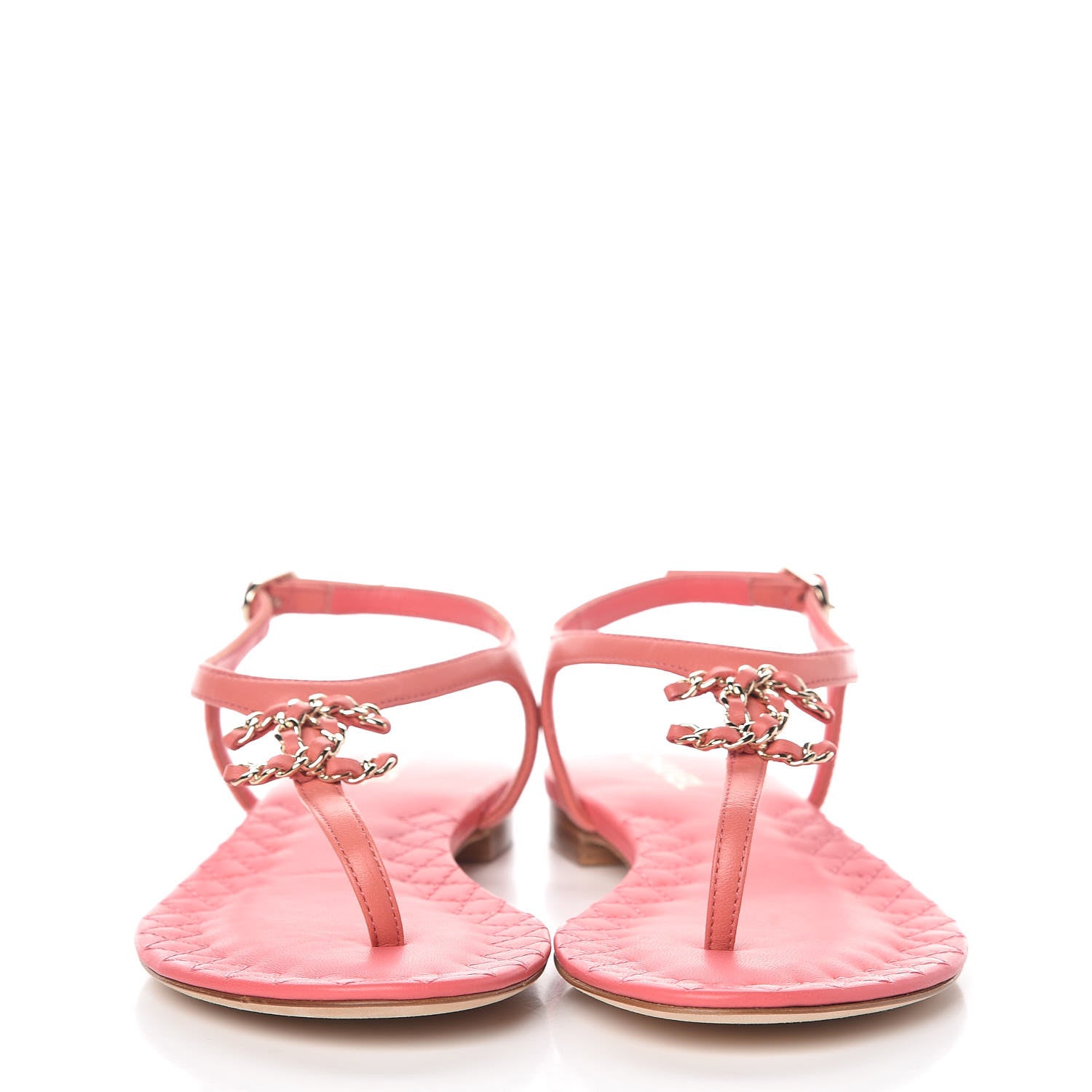 Chanel Lambskin Chain CC Logo Thong Sandals 35 Pink 2 of 9