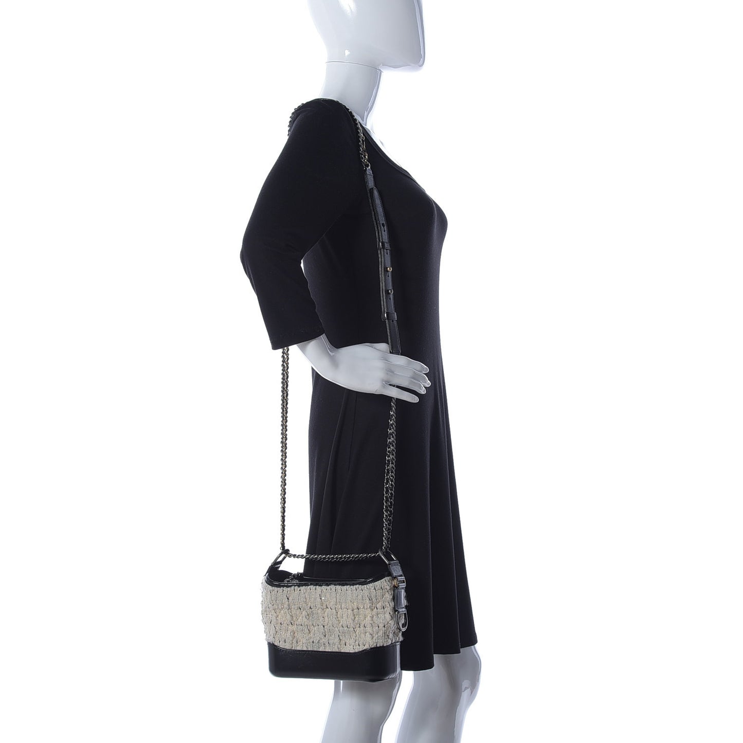 Tweed Calfskin Quilted Small Gabrielle Hobo Ivory Black