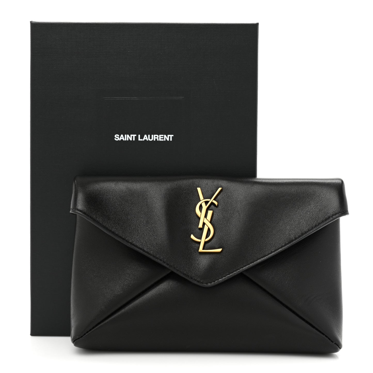 Lambskin Small Cassandre Envelope Pouch Black
