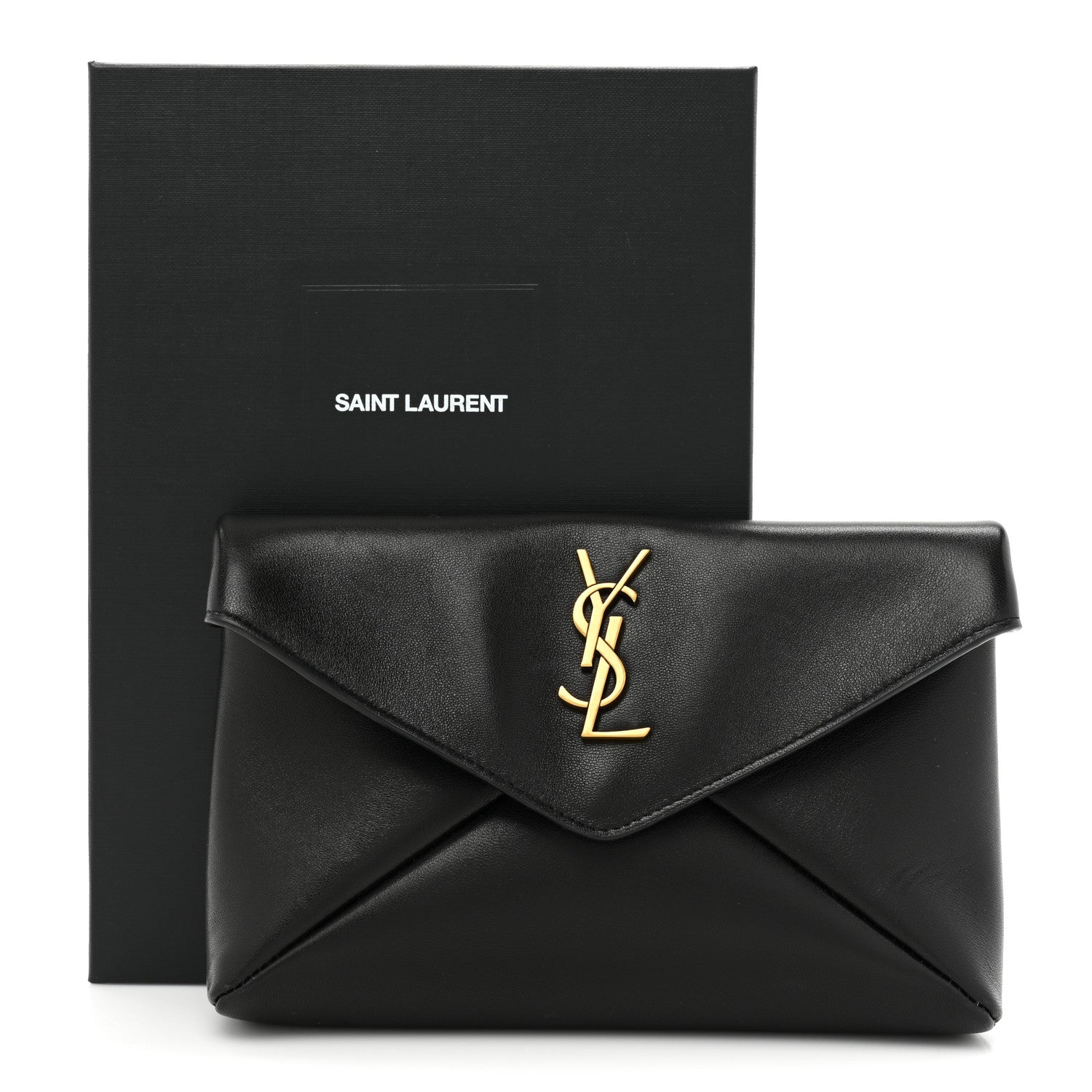 Saint Laurent Lambskin Small Cassandre Envelope Pouch Black 9 of 9
