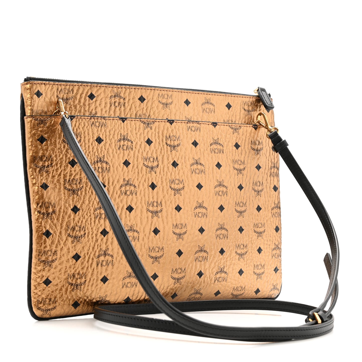 Metallic Visetos Medium Crossbody Pouch Gold
