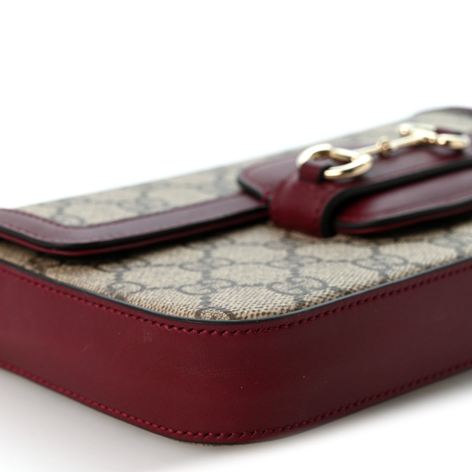 Gucci GG Supreme Monogram Azalea Calfskin Horsebit 1955 Mini Bag Beige Ebony Rosso Ancora 8 of 9