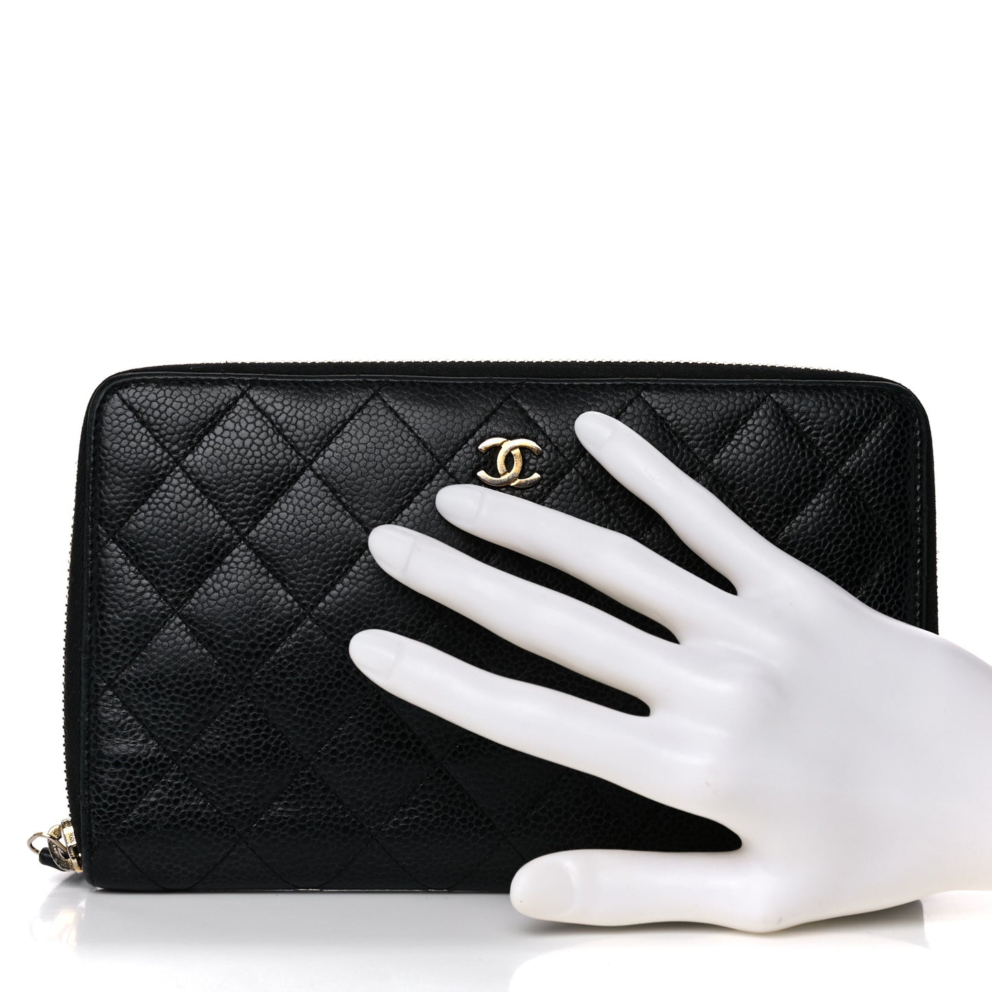Caviar Quilted Large Zip Around Organizer Wallet Black