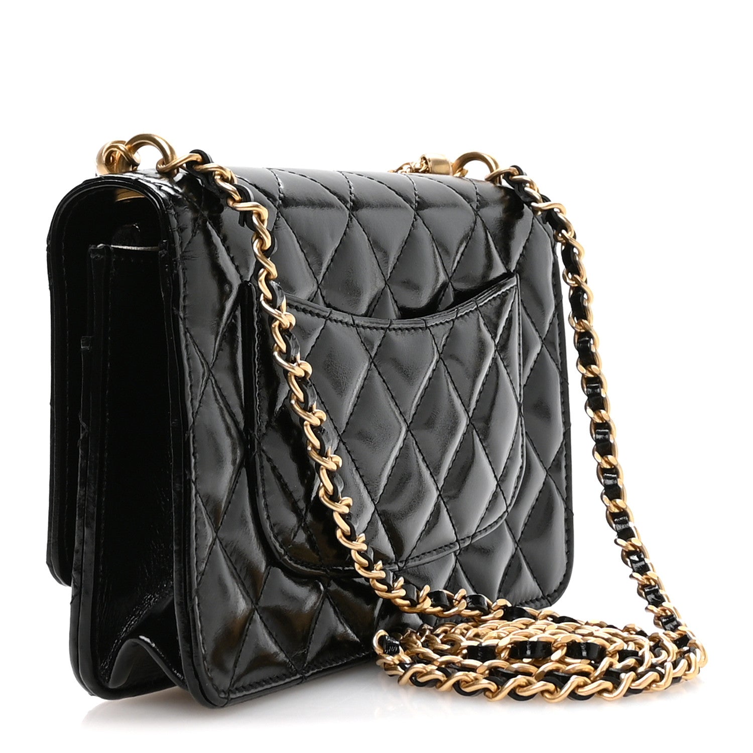 Chanel Shiny Crumpled Calfskin Quilted Precious Tie Wallet On Chain WOC Black 3 of 12