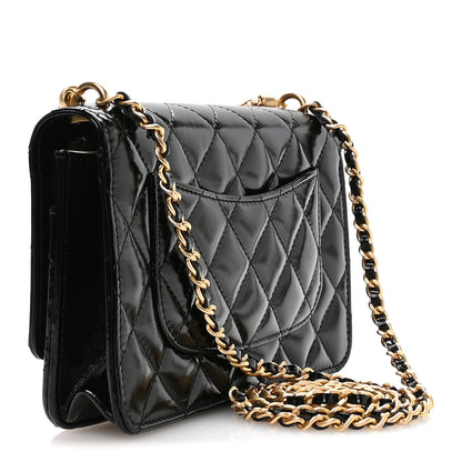 Chanel Shiny Crumpled Calfskin Quilted Precious Tie Wallet On Chain WOC Black 3 of 12
