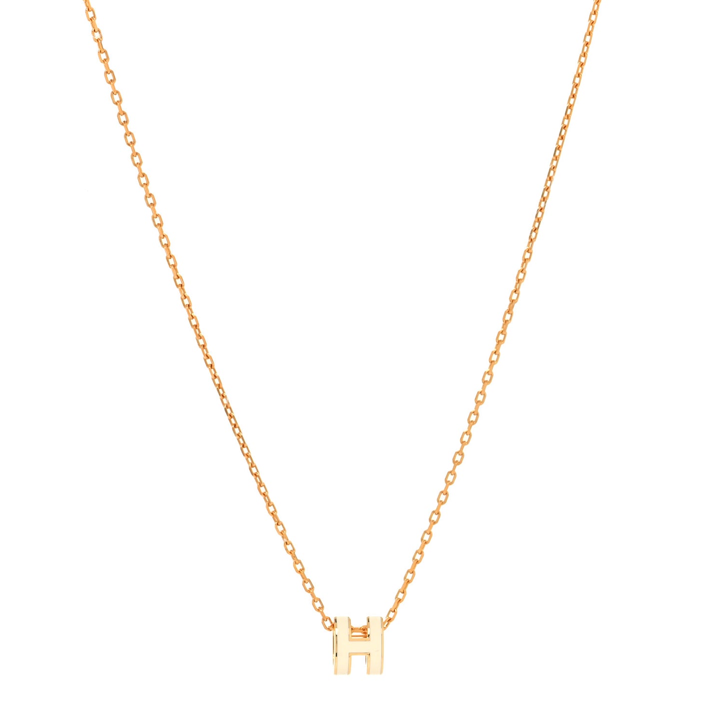 Lacquered Gold Mini Pop H Pendant Necklace White