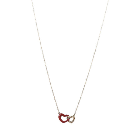 David Yurman 18K Yellow Gold Enamel Cable Double Heart Pendant Necklace Red 1 of 5