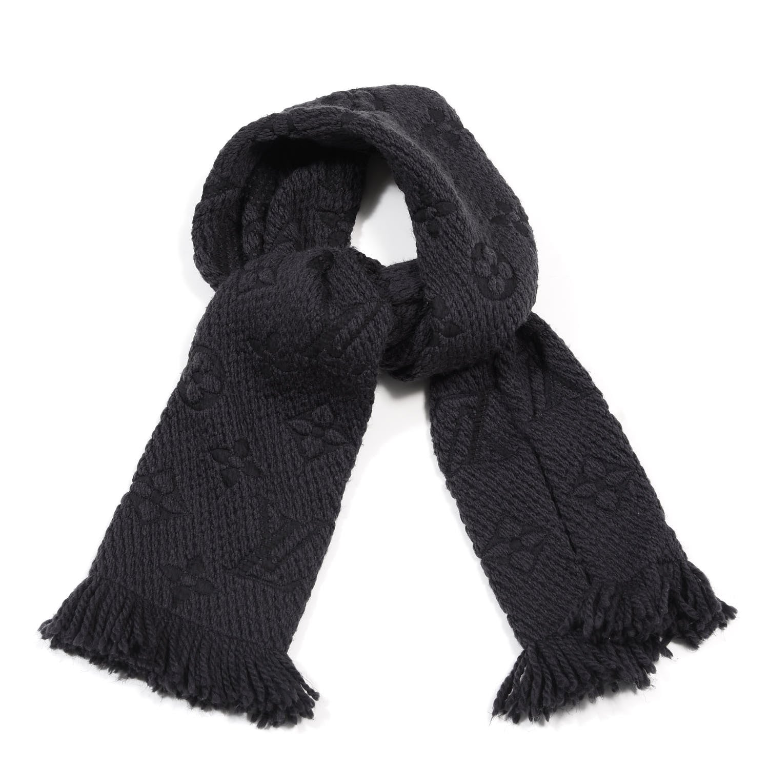 Louis Vuitton Wool Silk Logomania Scarf Black 1 of 3