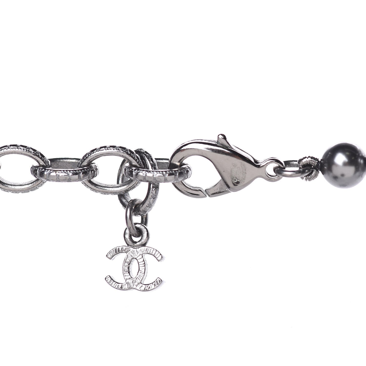 Chanel Ruthenium Crystal Baguette Pearl Beaded CC Long Necklace Black Grey 5 of 6