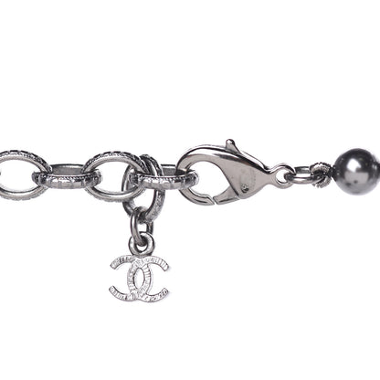 Chanel Ruthenium Crystal Baguette Pearl Beaded CC Long Necklace Black Grey 5 of 6