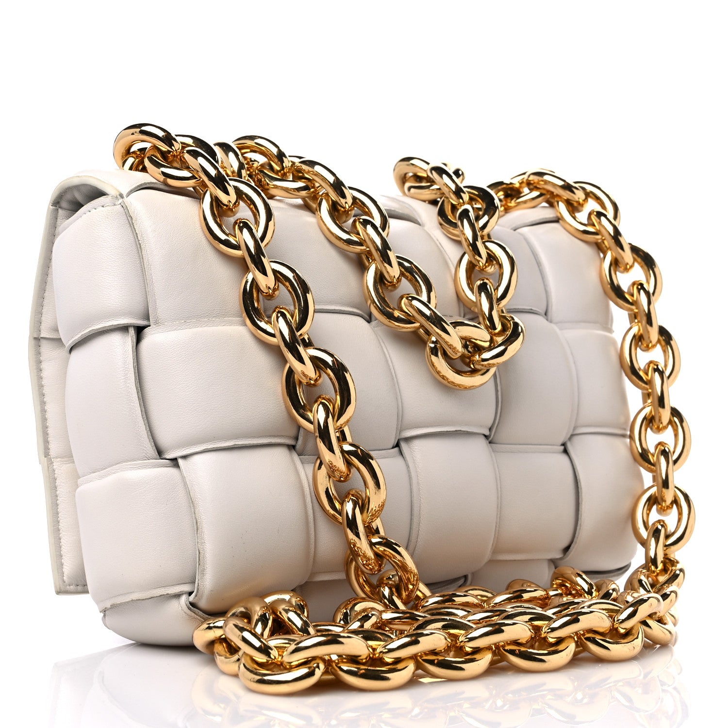 Bottega Veneta Lambskin Maxi Intreccio Padded Chain Cassette Crossbody Bag White 3 of 13