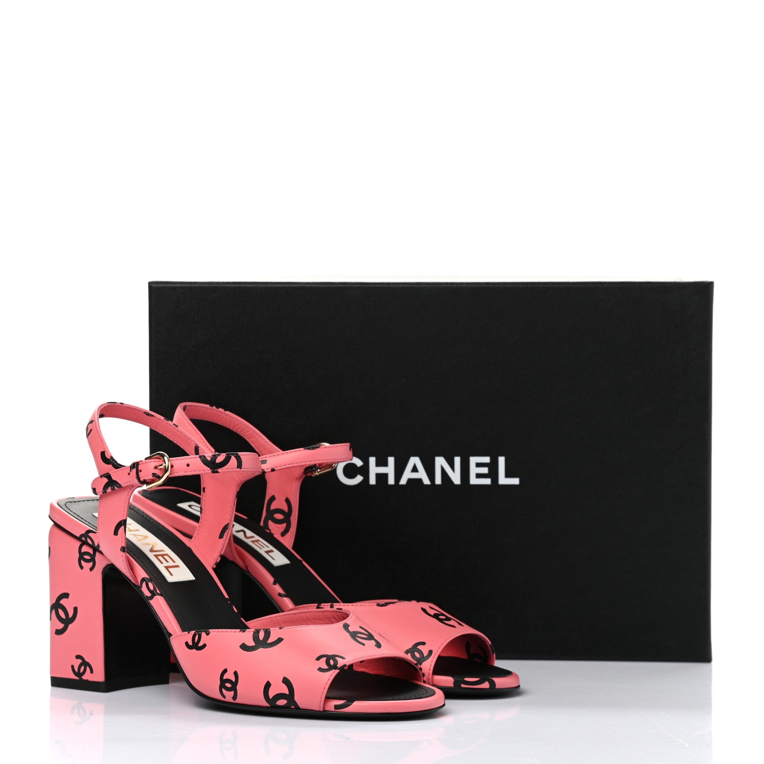 Chanel Lambskin Printed CC Sandals 39 Pink Black 9 of 9