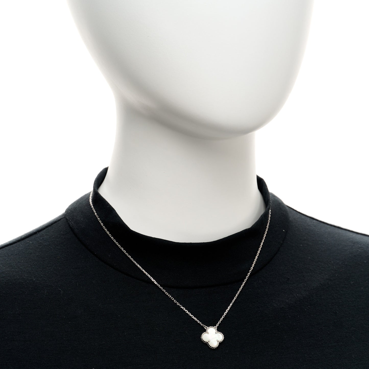 18K White Gold Mother Of Pearl Vintage Alhambra Pendant Necklace