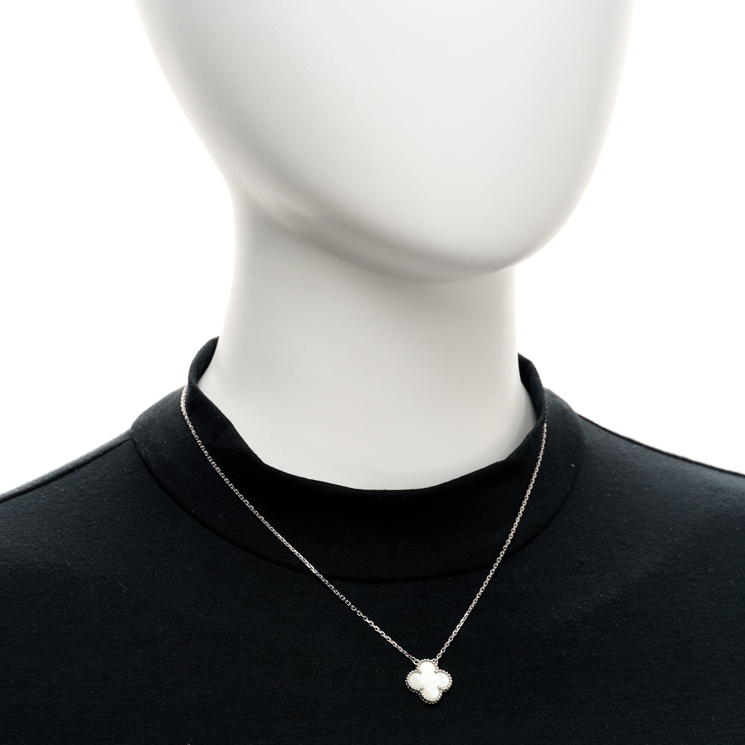 Van Cleef & Arpels 18K White Gold Mother Of Pearl Vintage Alhambra Pendant Necklace 2 of 4
