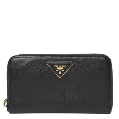 Prada Saffiano Triangle Zip Around Wallet Black 1 of 11