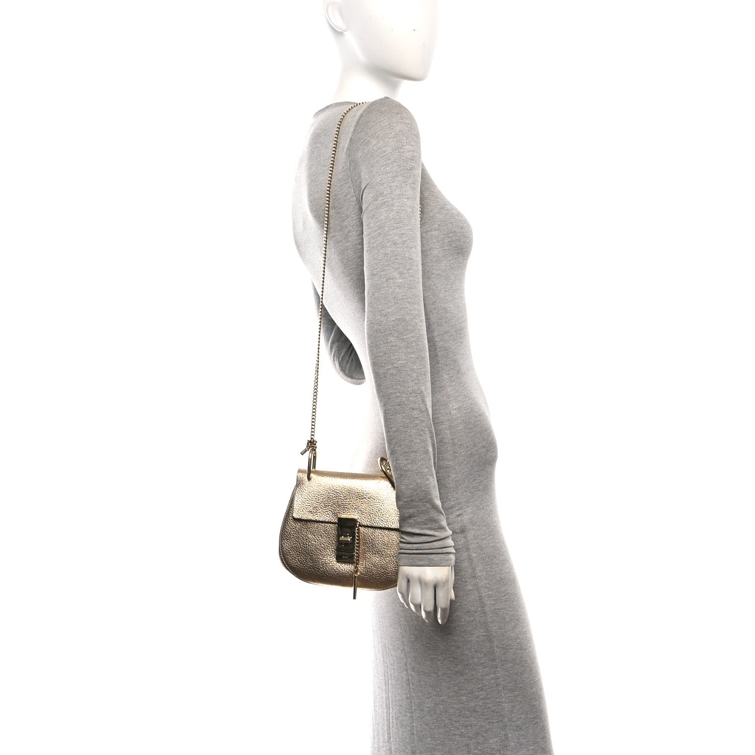 Chloe Metallic Grained Goatskin Nano Drew Shoulder Bag Abstract Gold 2 of 9