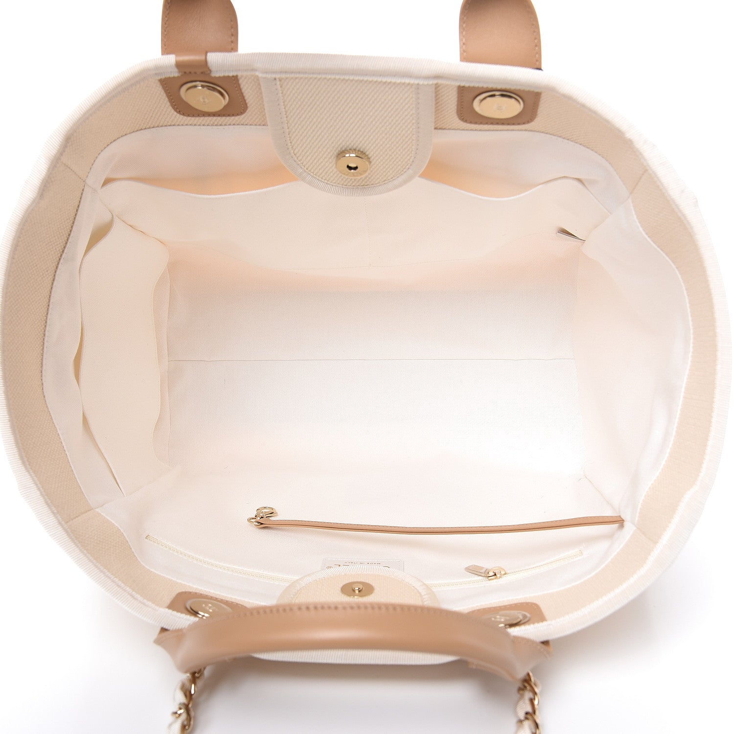 Chanel Canvas Pearl Large Deauville Tote Ecru Beige 493639