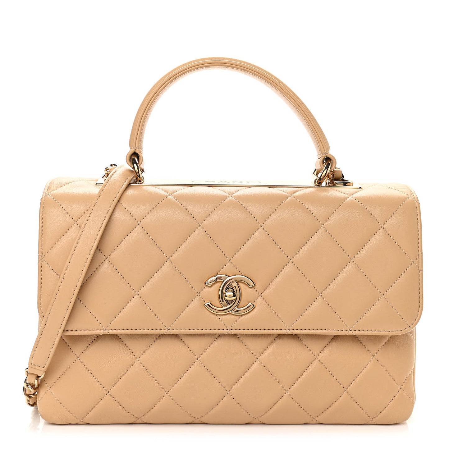 Lambskin Quilted Medium Trendy CC Flap Dual Handle Bag Beige