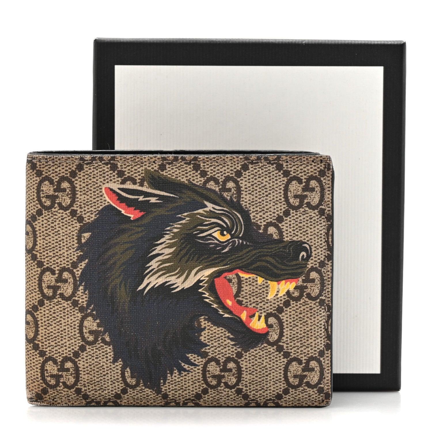 Gucci GG Supreme Monogram Selleria Calfskin Wolf Nice Bi-Fold