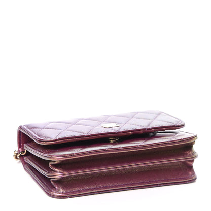 Chanel Iridescent Lambskin Quilted Mini Wallet On Chain WOC Purple 4 of 11