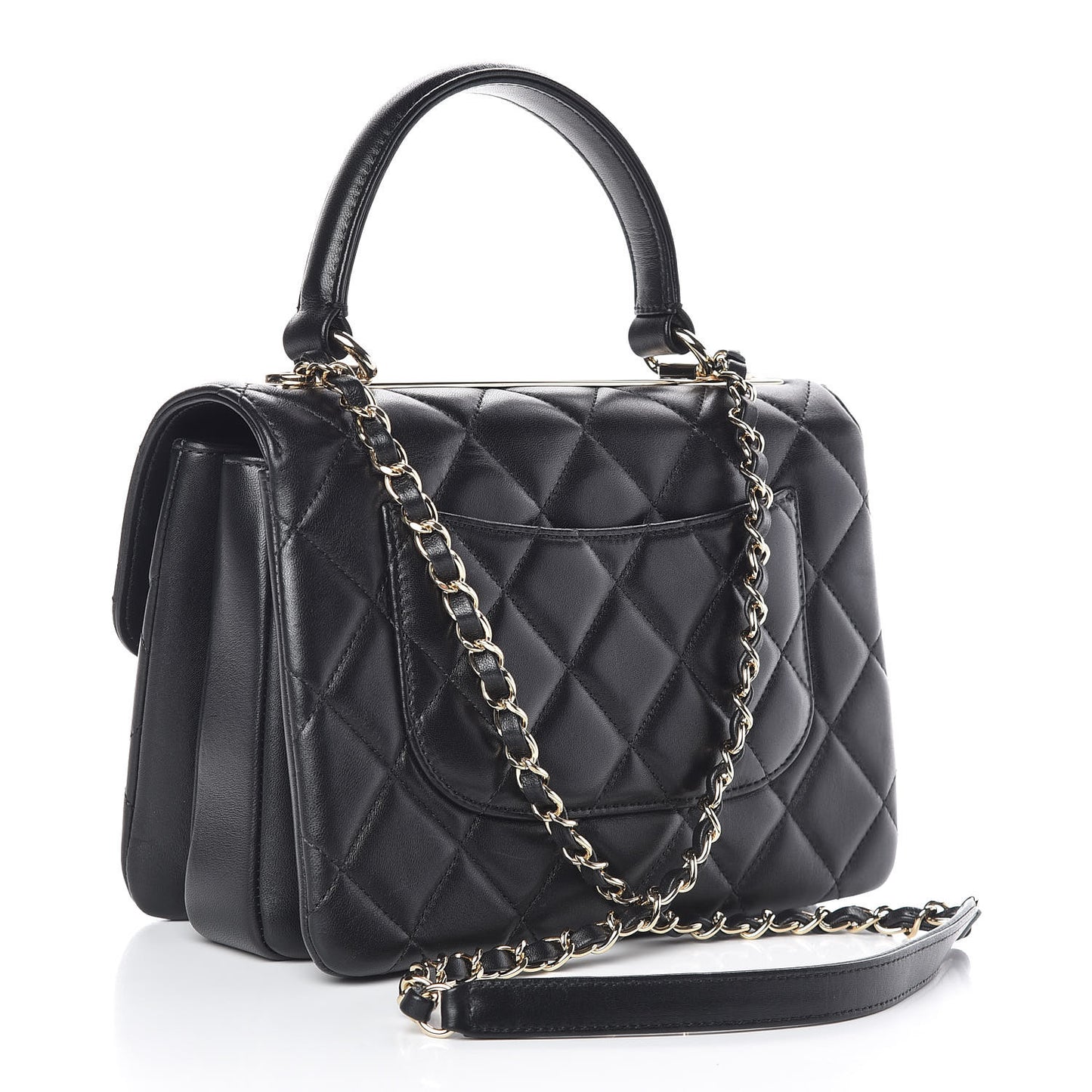 Lambskin Quilted Small Trendy CC Dual Handle Flap Bag Black