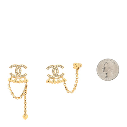 Chanel Metal Crystal CC Drop Heart Link Earrings Gold 2 of 4