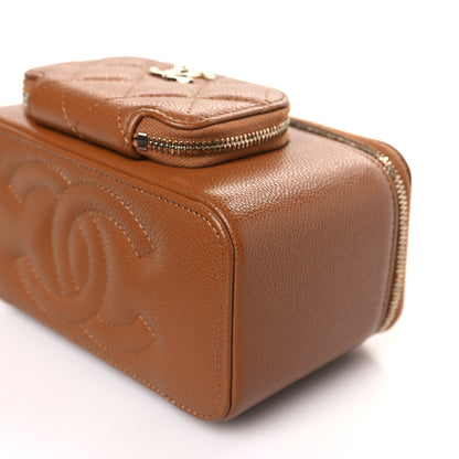 Chanel Caviar Quilted Top Handle Pocket Vanity Case Camel 9 of 10