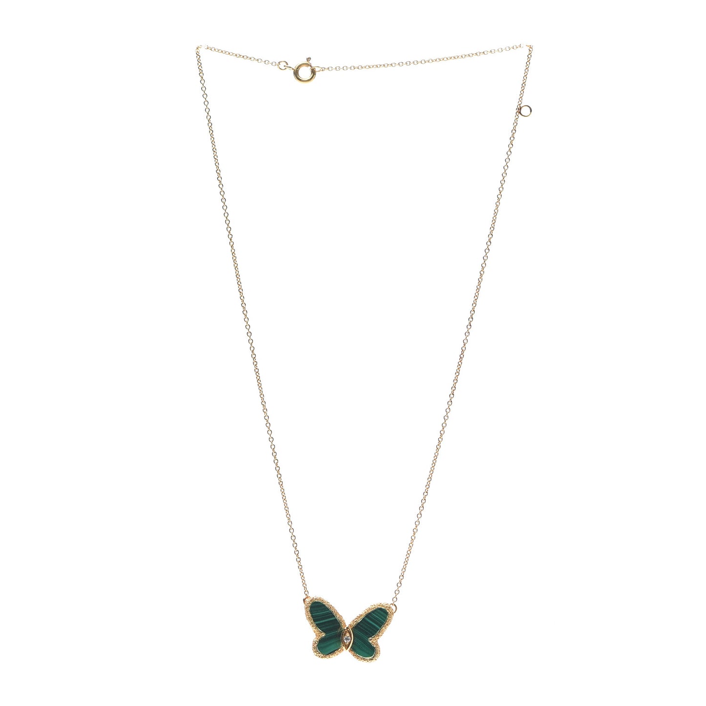 18K Yellow Gold Diamond Malachite Vintage Alhambra Butterfly Pendant Necklace