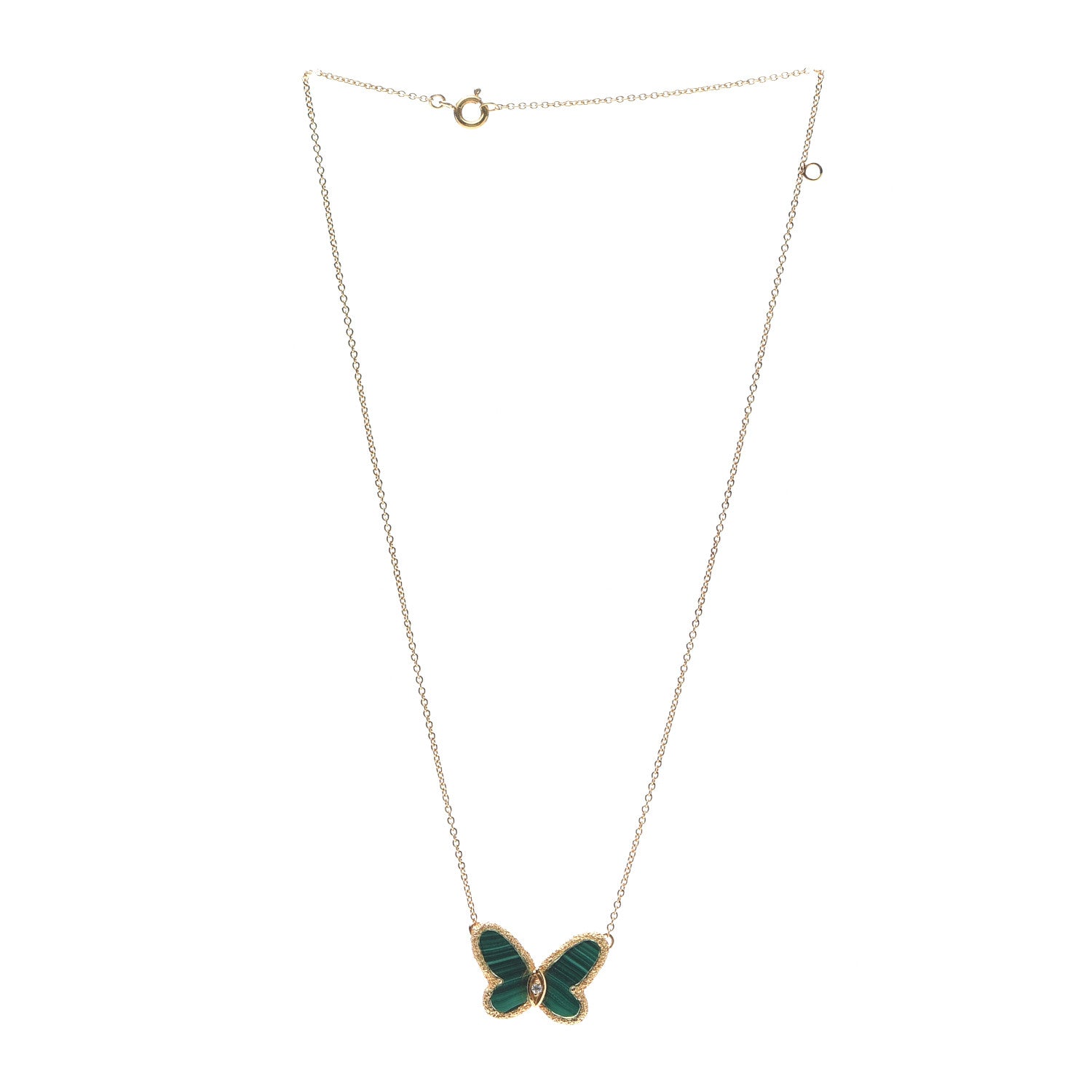Van Cleef & Arpels 18K Yellow Gold Diamond Malachite Vintage Alhambra Butterfly Pendant Necklace 3 of 5