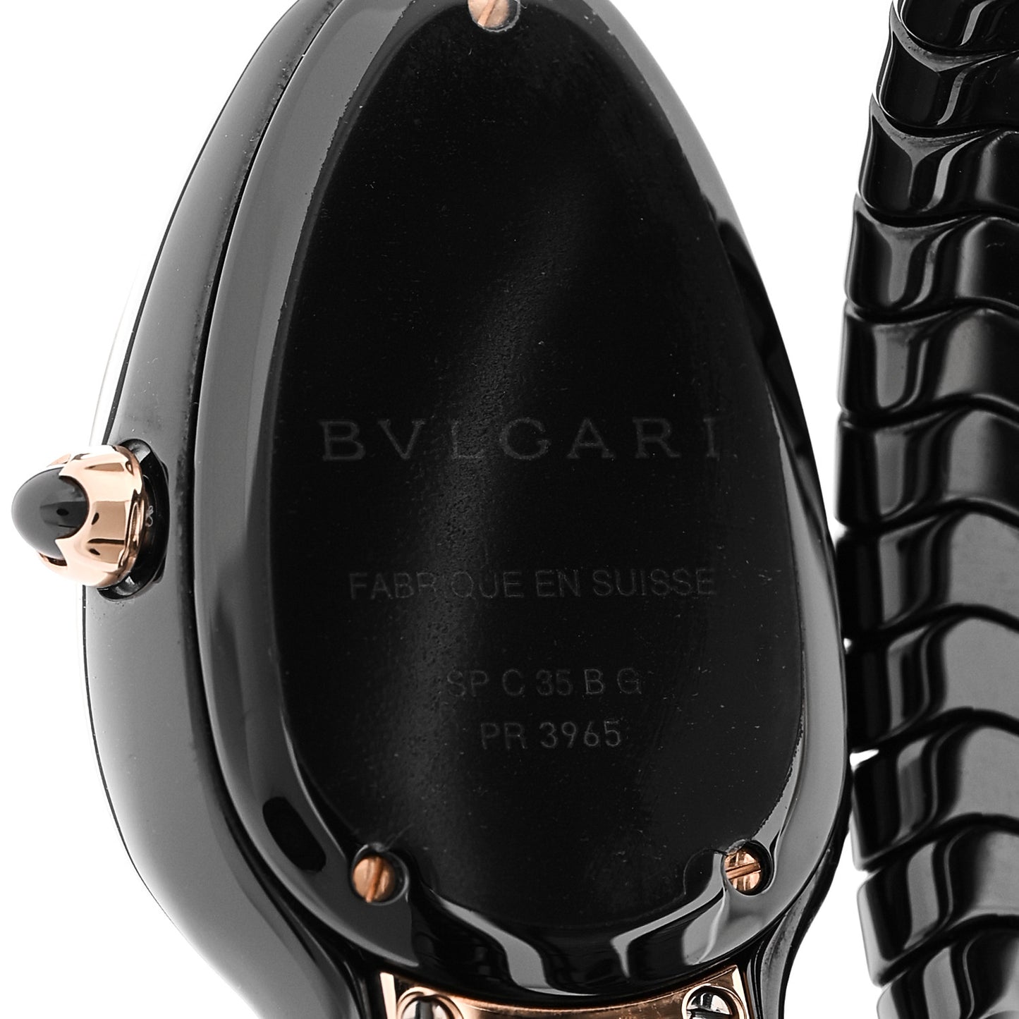 18K Rose Gold Ceramic Diamond Bezel 35mm Serpenti Tubogas Double Spiral Quartz Watch Black