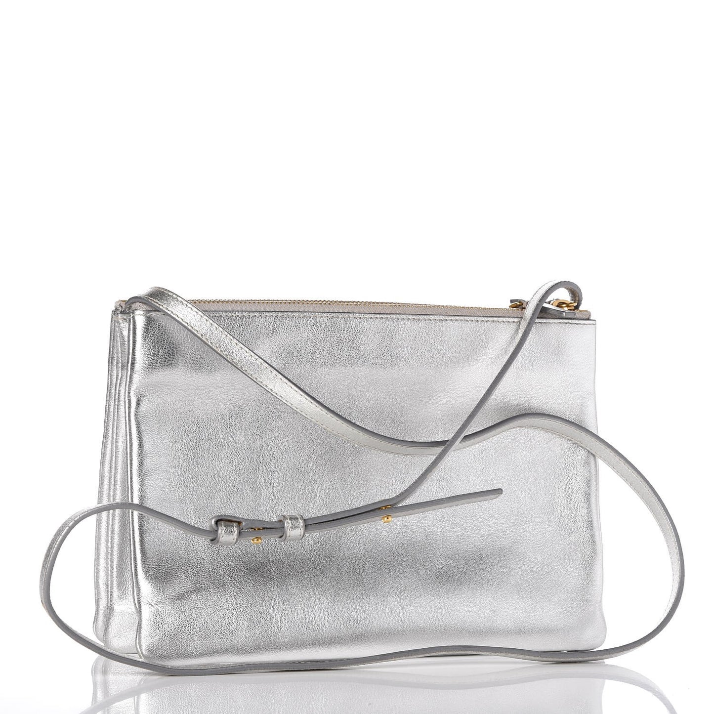 Metallic Lambskin Large Trio Crossbody Bag Silver