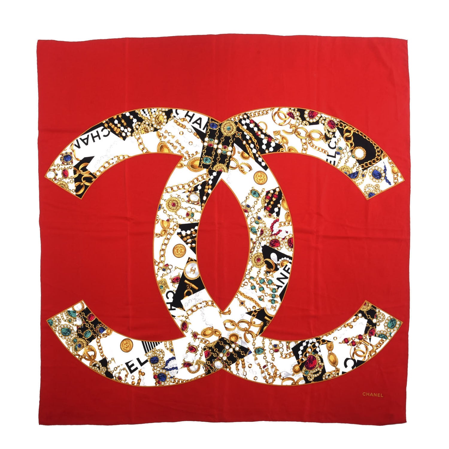 Chanel Silk CC Square Scarf Red 1 of 3