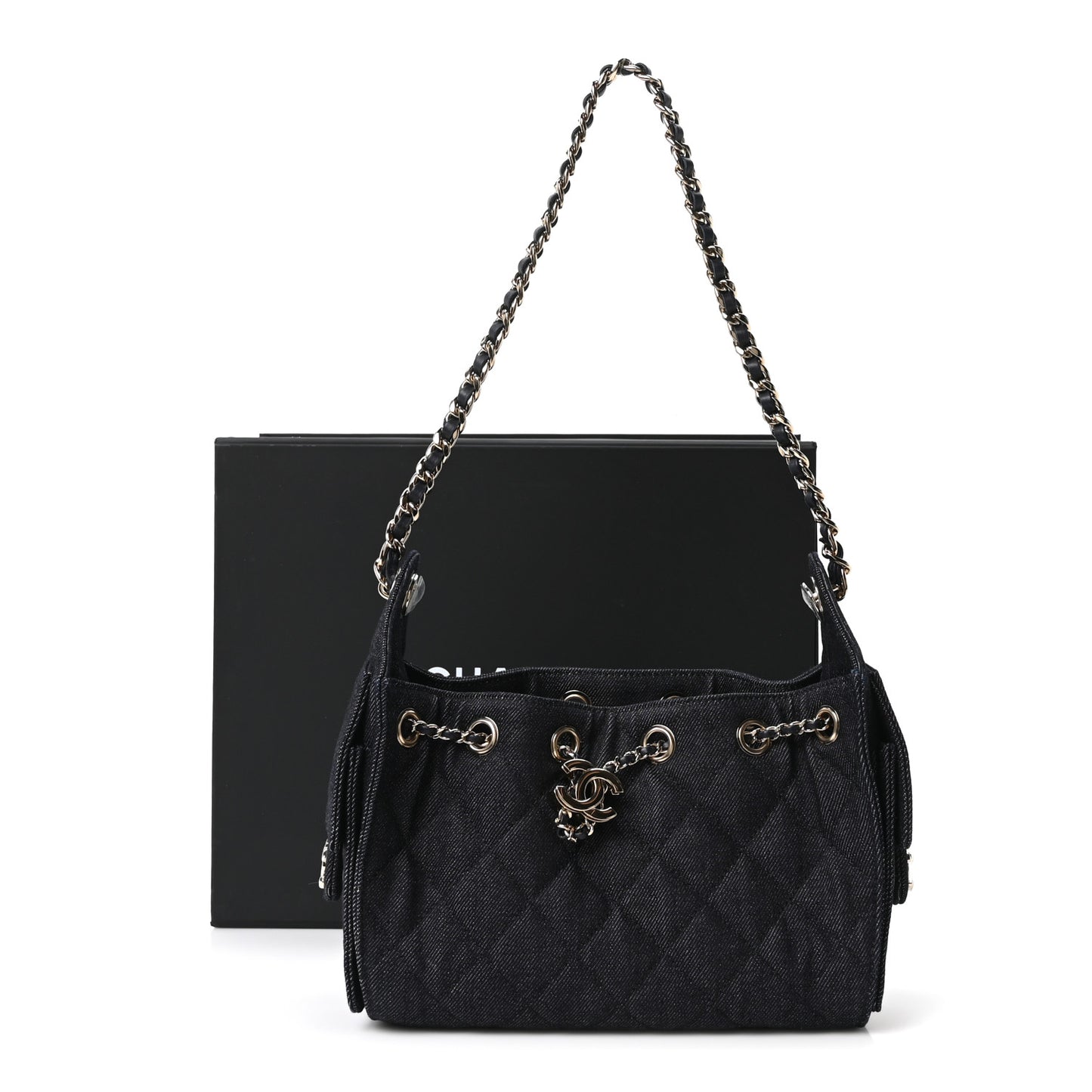 Denim Quilted Mini Chanel 25 Handbag Dark Blue