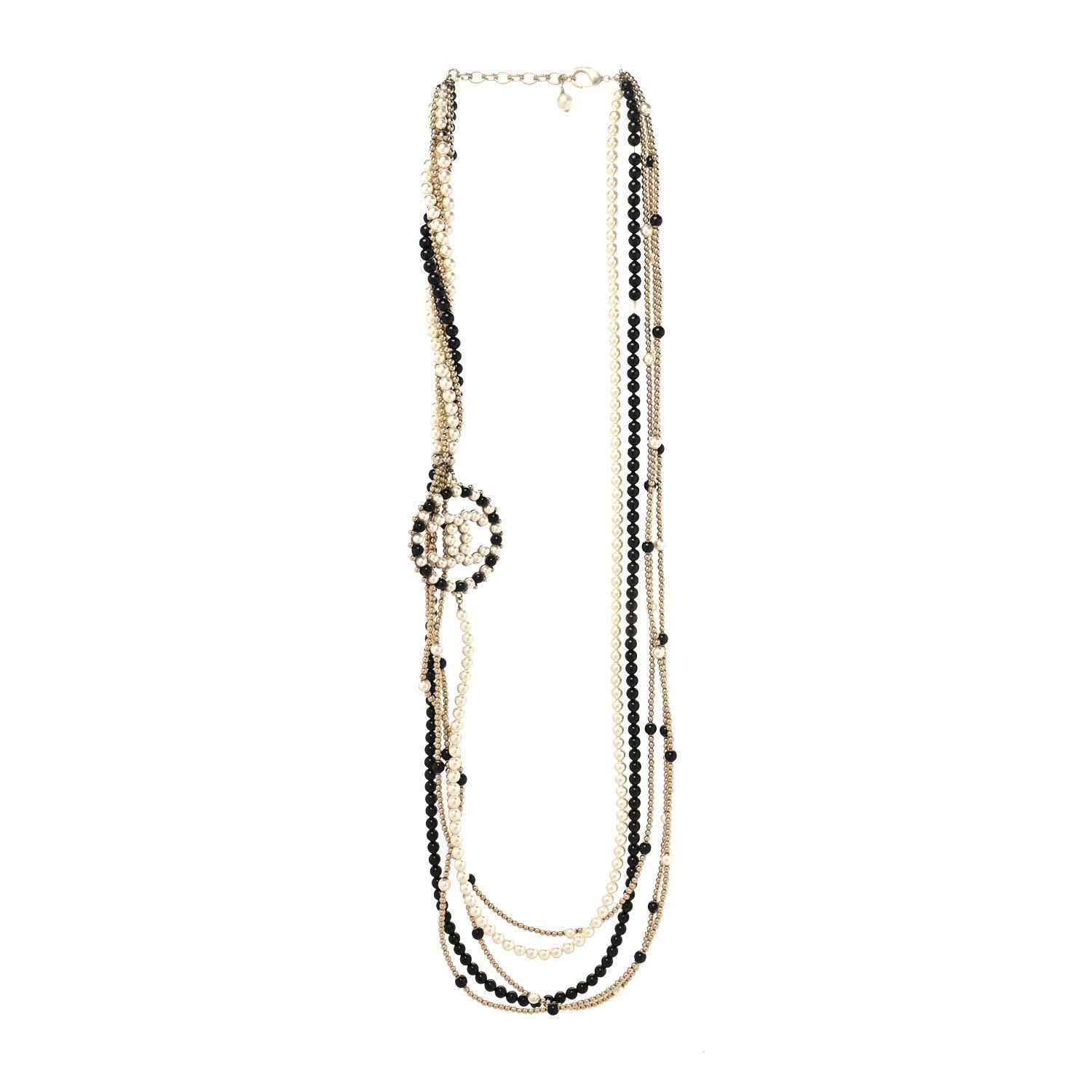 Chanel Pearl Beaded CC Multi Strand Long Necklace Black Gold 3 of 6
