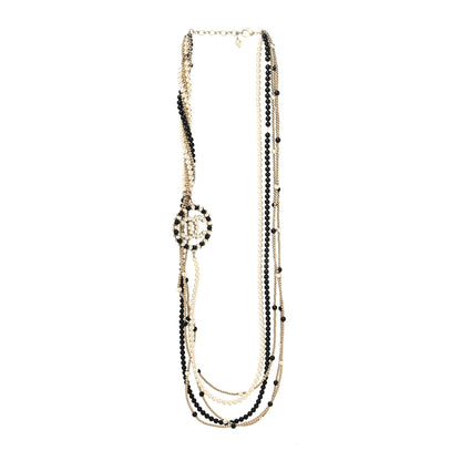 Chanel Pearl Beaded CC Multi Strand Long Necklace Black Gold 3 of 6