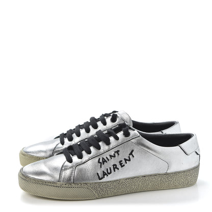 Saint Laurent Metallic Calfskin Womens Court Classic Sneakers 36 Silver 3 of 10