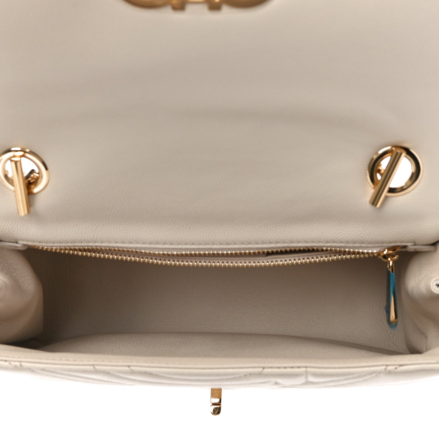 Calfskin Quilted Gancini Flap Bag Bone