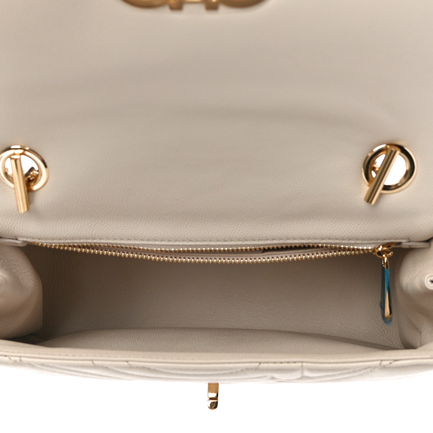 Salvatore Ferragamo Calfskin Quilted Gancini Flap Bag Bone 7 of 9