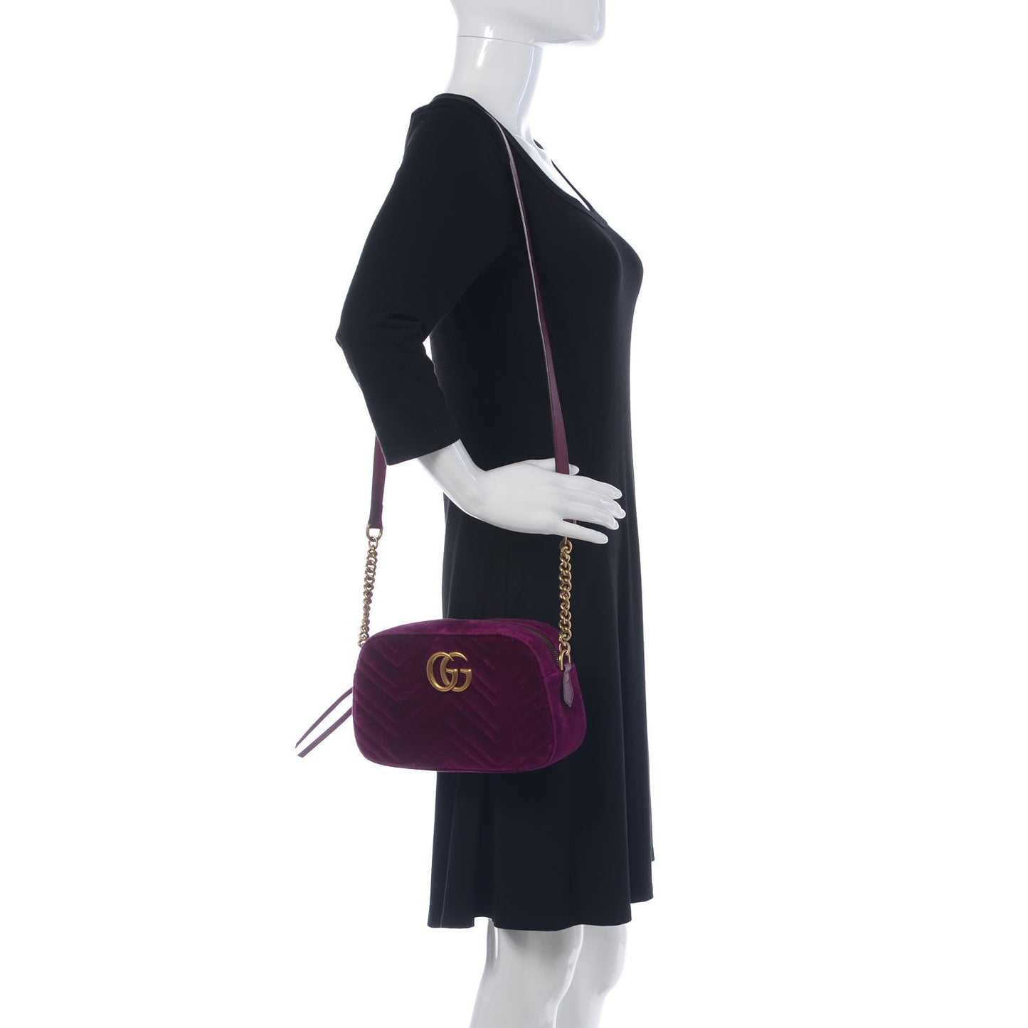 Velvet Matelasse Small GG Marmont Chain Shoulder Bag Fuchsia Violet Cyclamen