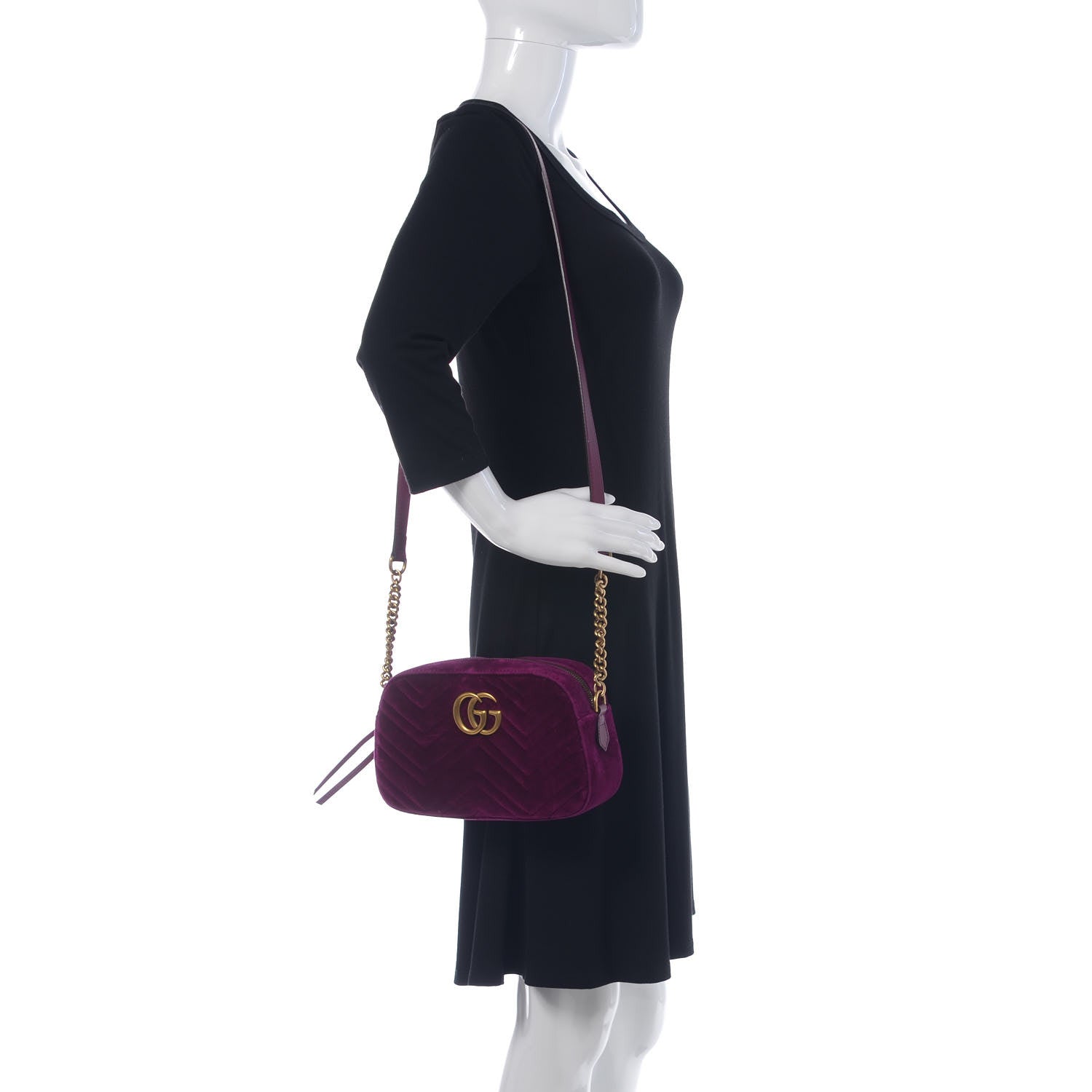 Gucci Velvet Matelasse Small GG Marmont Chain Shoulder Bag Fuchsia Violet Cyclamen 2 of 10