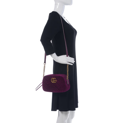 Gucci Velvet Matelasse Small GG Marmont Chain Shoulder Bag Fuchsia Violet Cyclamen 2 of 10