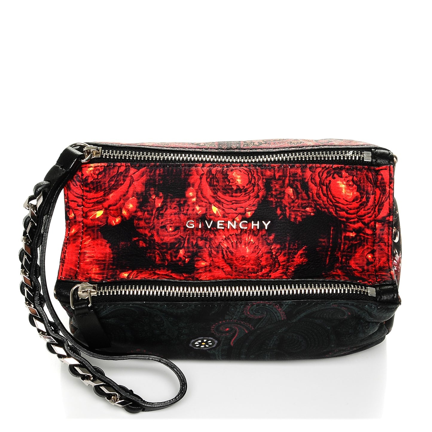 Rubber Effect Calfskin Floral Print Pandora Wristlet Black Multicolor