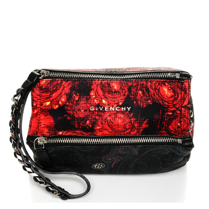 Givenchy Rubber Effect Calfskin Floral Print Pandora Wristlet Black Multicolor 1 of 7