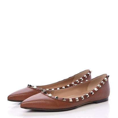 Valentino Garavani Pebbled Calfskin Rockstud Ballerina Flats 37 Light Cuir 3 of 13