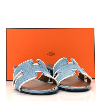 Hermes Denim Fringe Oasis Sandals 37 Bleu Clair 8 of 8