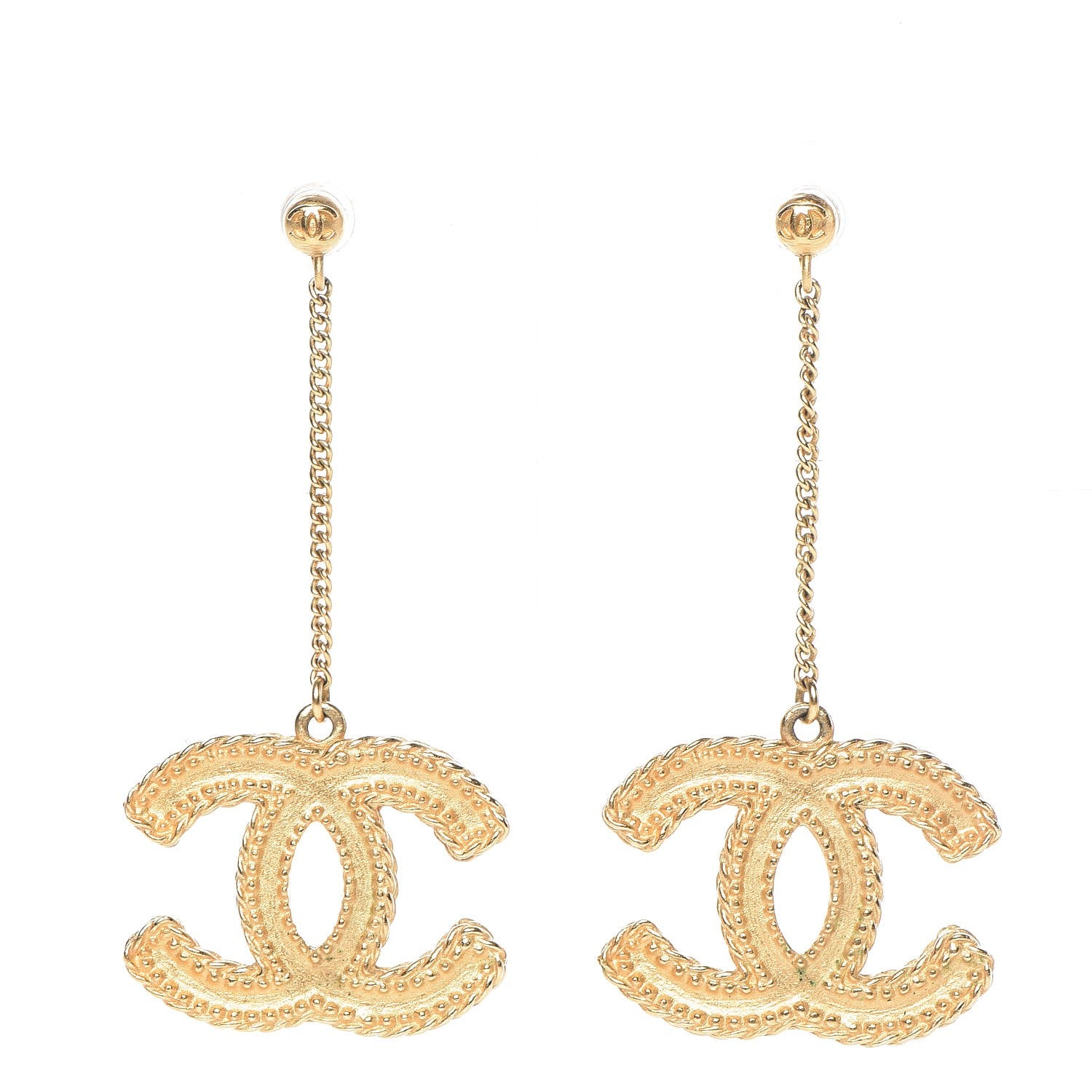 Chanel CC Drop Earrings Matte Gold 1 of 5