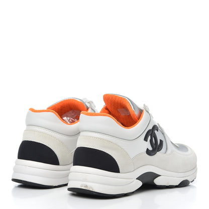 Chanel Nylon Calfskin Suede CC Womens Sneakers 37 White Orange 4 of 15