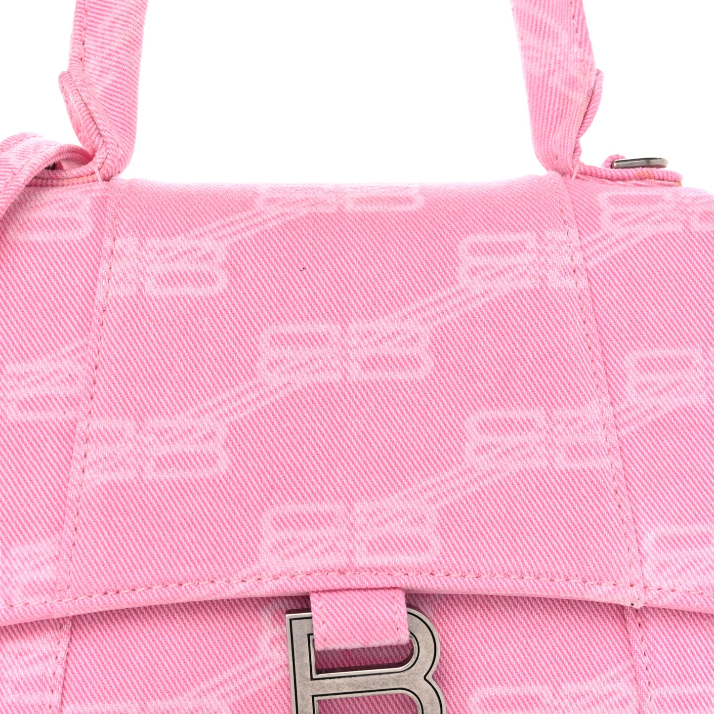 Washed Denim BB Monogram Hourglass Top Handle Bag Small Pink